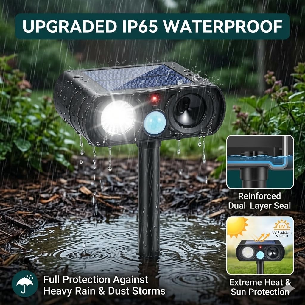 JahyElec LED strobe light flashes to scare off wildlife