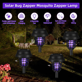 JahyElec solar bug zapper near pool area reduces insect presence.