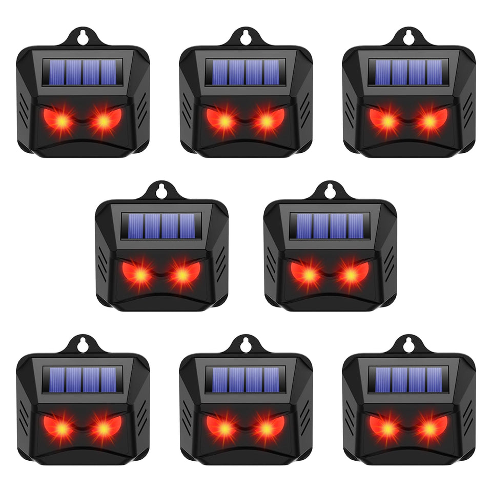 JahyElec solar nocturnal animal repeller front view protects gardens from nocturnal intruders.