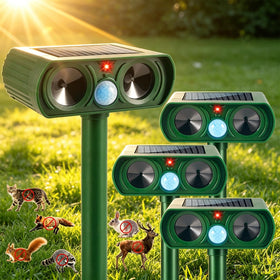 JahyElec solar ultrasonic animal repellent pack4 front view for yard protection.