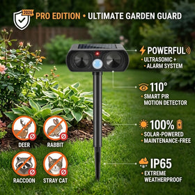 Top-mounted solar panel sustains continuous, maintenance-free outdoor protection.
