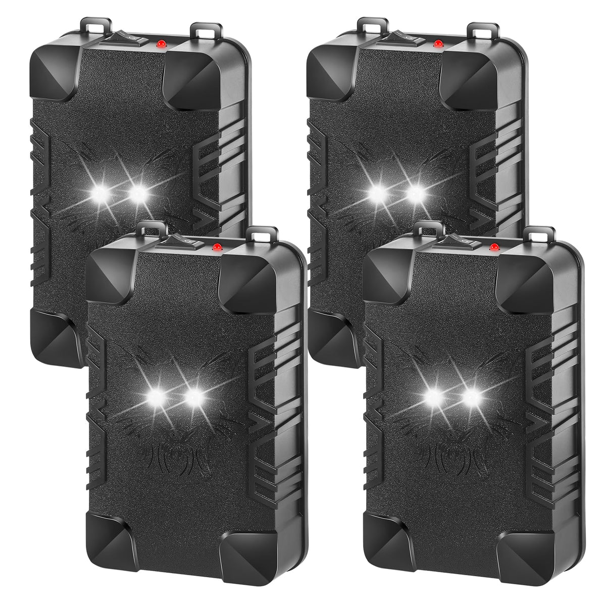 JahyElec Ultrasonic Rodent Repeller under-hood with flashing lights deters rodents near the engine