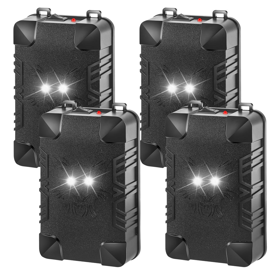 JahyElec Ultrasonic Rodent Repeller under-hood with flashing lights deters rodents near the engine