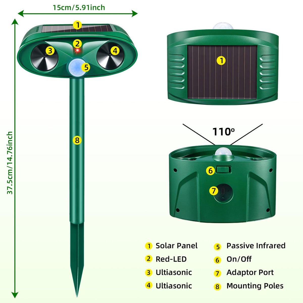 JahyElec wide-coverage 30ft deterrence reaches across yards.