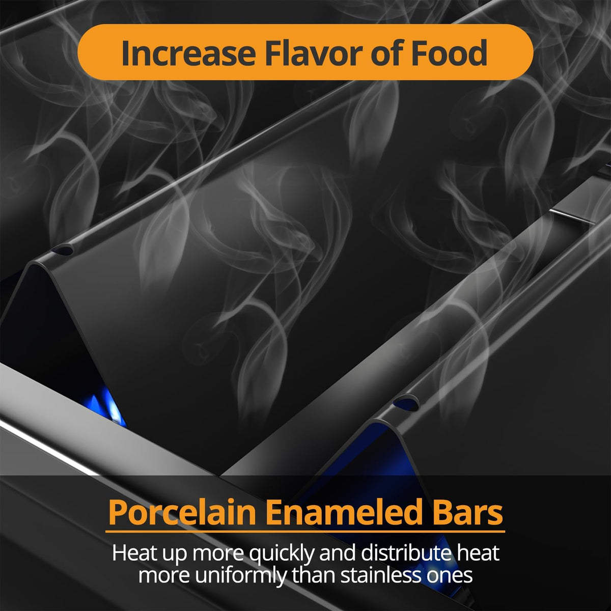 Jakivew porcelain-enameled flavorizer bars resist rust and warping.