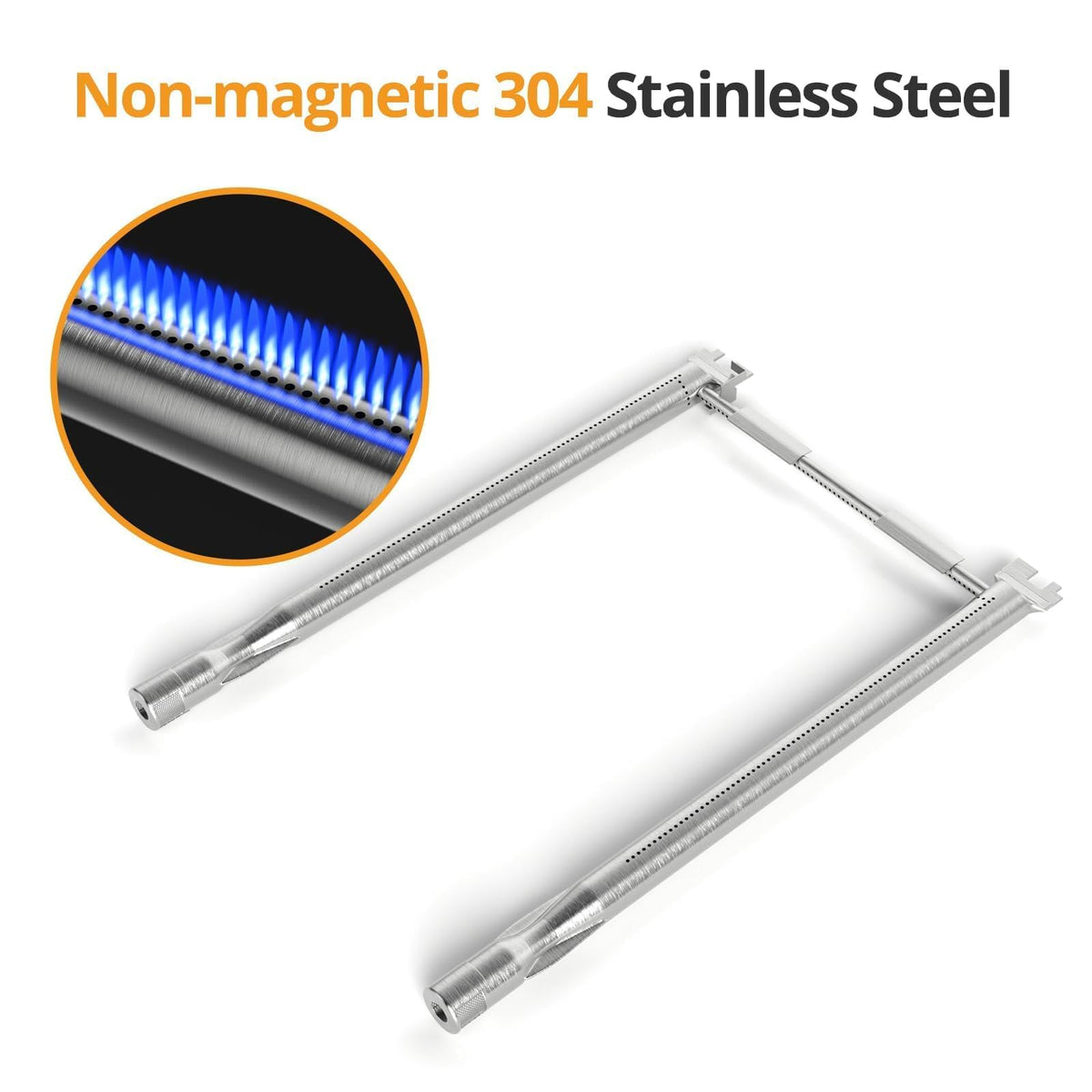 Jakivew stainless steel burner tubes resist corrosion for lasting grilling.