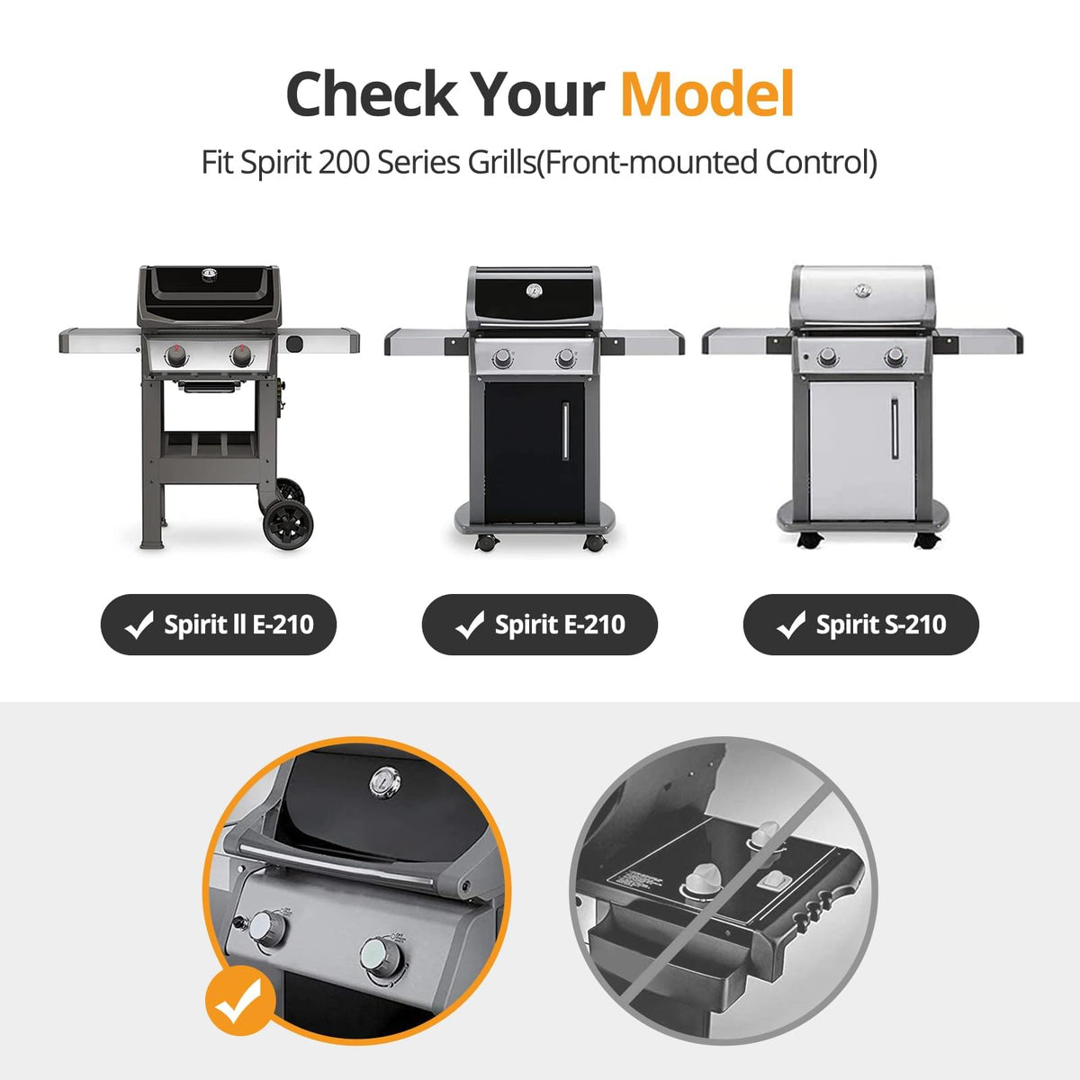 Jakivew Weber Spirit front-control fit ensures quick, tool-free replacement.