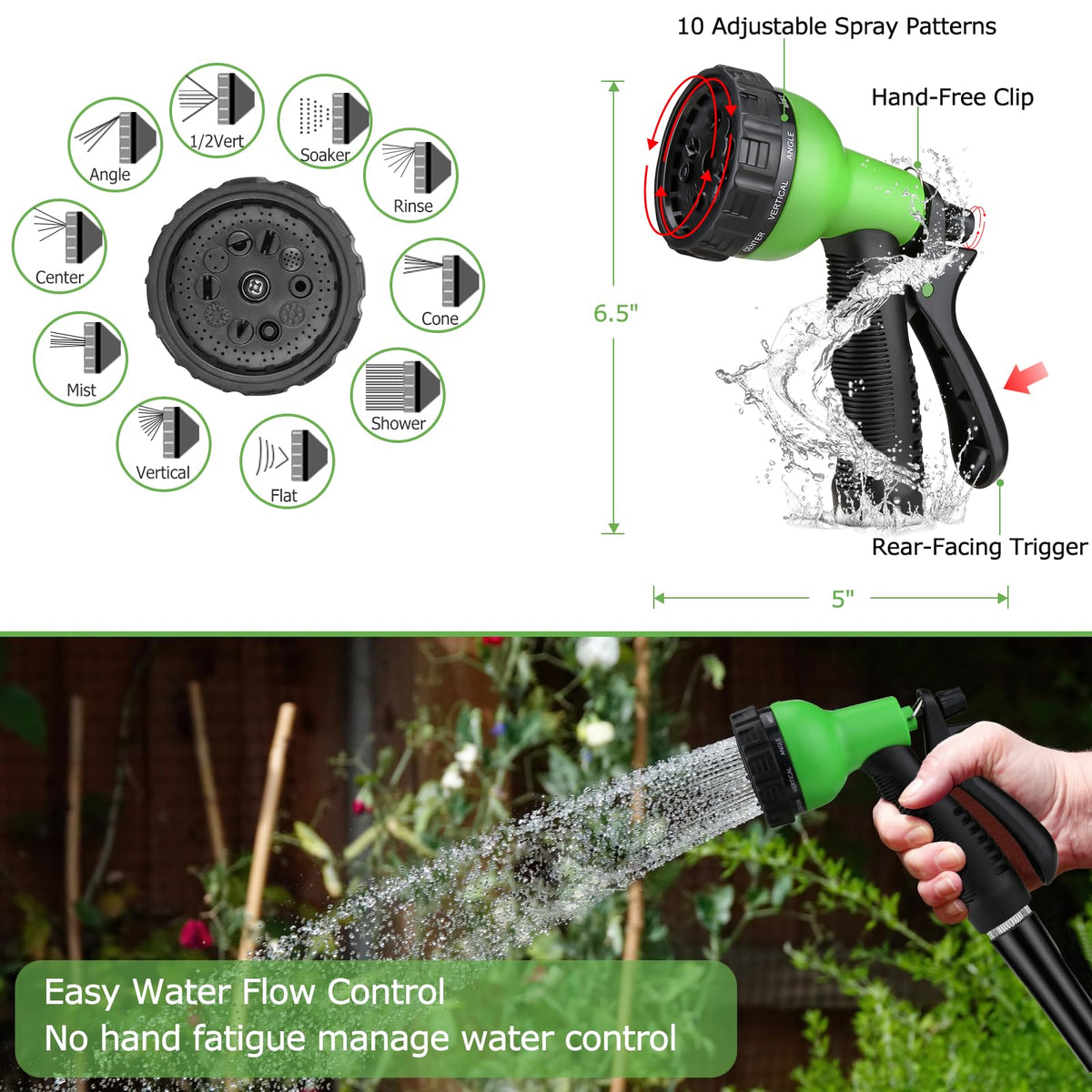 JAMIEWIN adjustable nozzle offers multiple spray patterns for precise tasks.