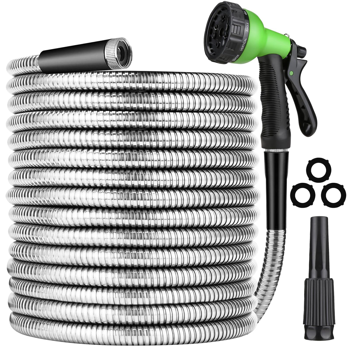 JAMIEWIN metal hose 50 ft outdoors for watering and cleaning with rugged durability.