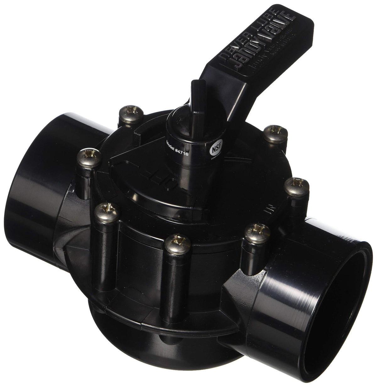 Jandy NeverLube 4716 2-Port Valve packaging view highlights easy replacement.