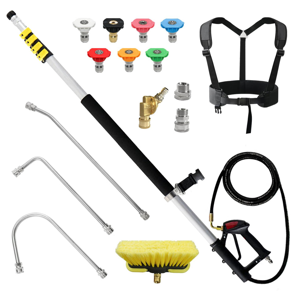 Janz 24ft telescoping wand assembled for high-reach cleaning from ground level