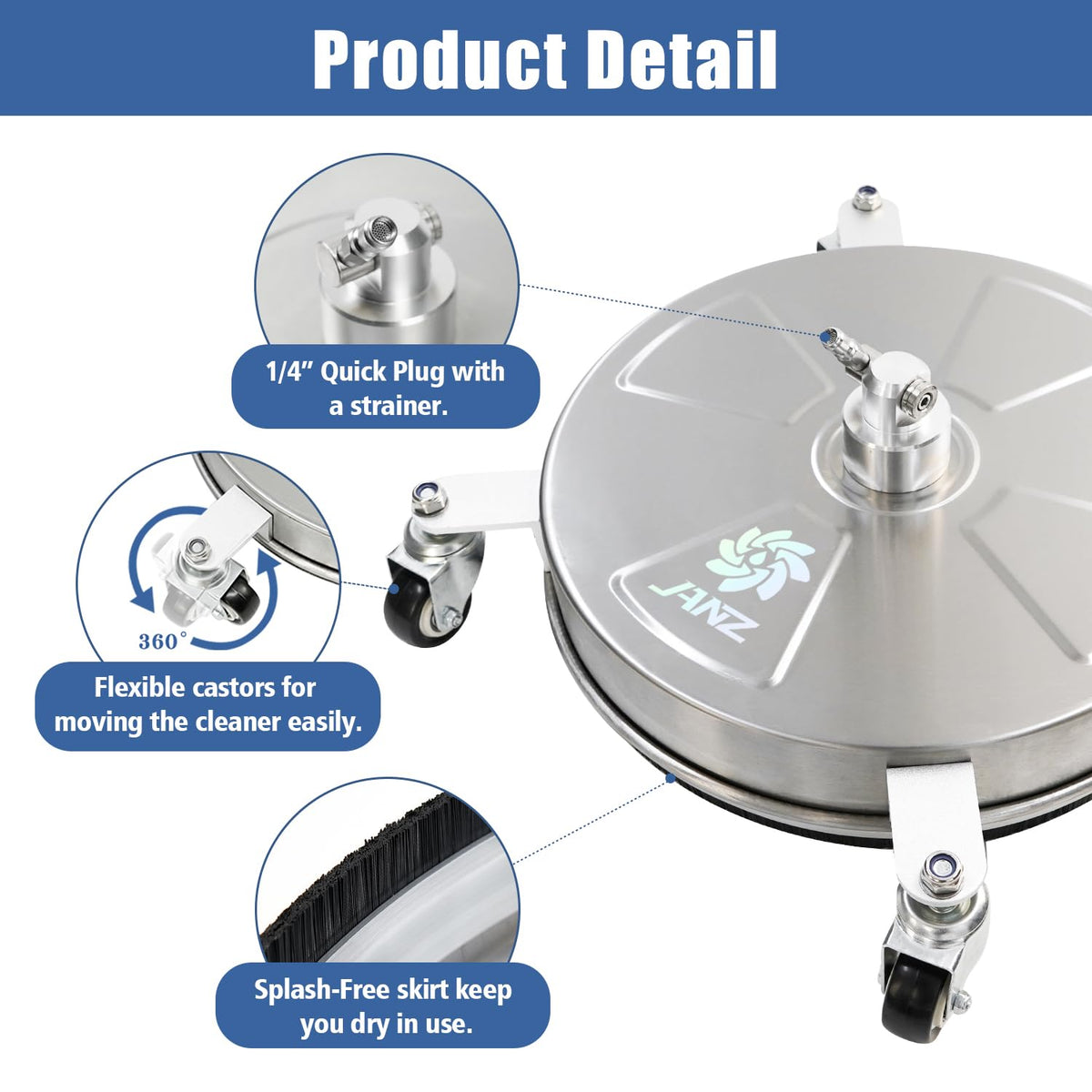 JANZ dual-nozzle system expands coverage and speeds cleaning.