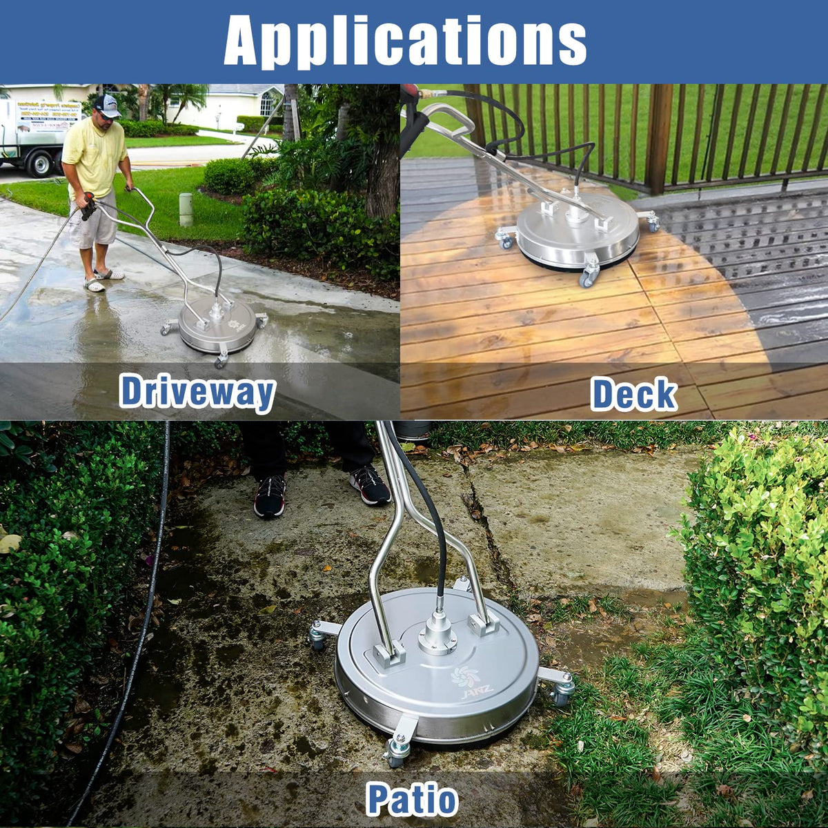 Janz quick connect hose adapters fit most pressure washers.