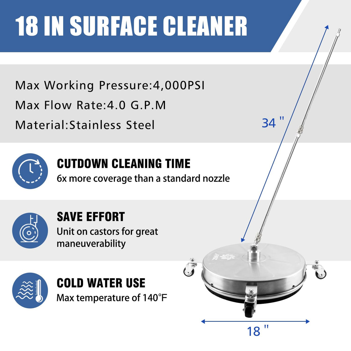 JANZ surface cleaner with 4 wheels for easy maneuverability