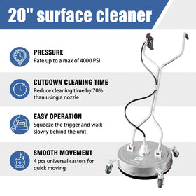 Janz surface cleaner with four wheels adds stability during patio scrubbing.