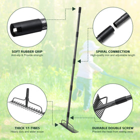 JAOTREL bow rake with anti-rust coating resists corrosion during garden use.
