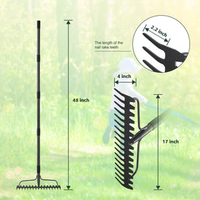 JAOTREL 63-inch rake with triple welded connection stays secure during heavy-duty raking.