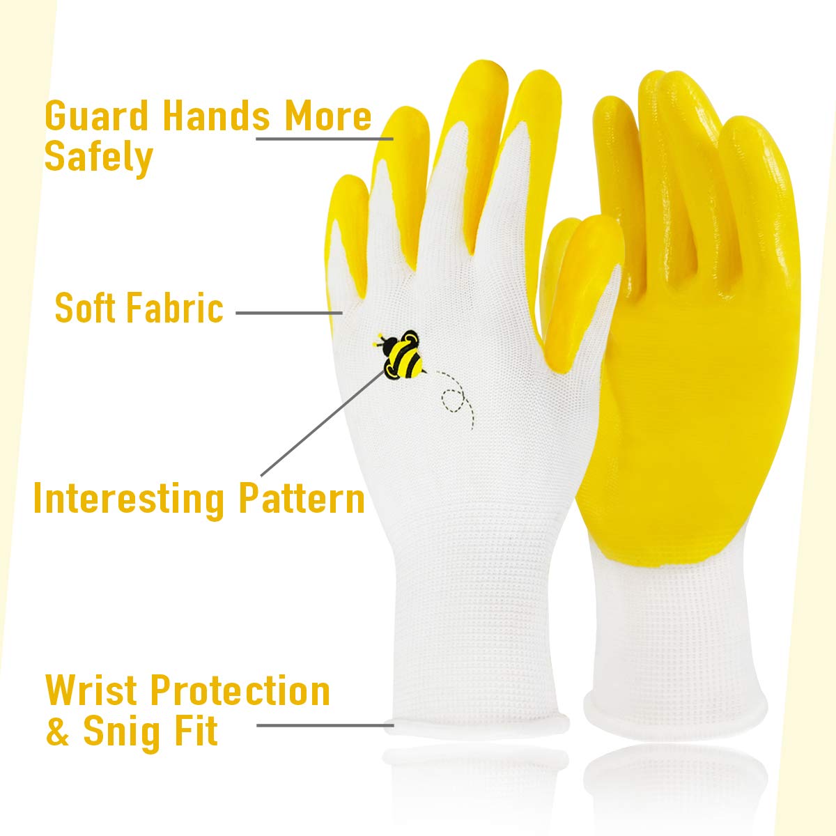 Jardineer adjustable fit accommodates small and large hands for comfort.
