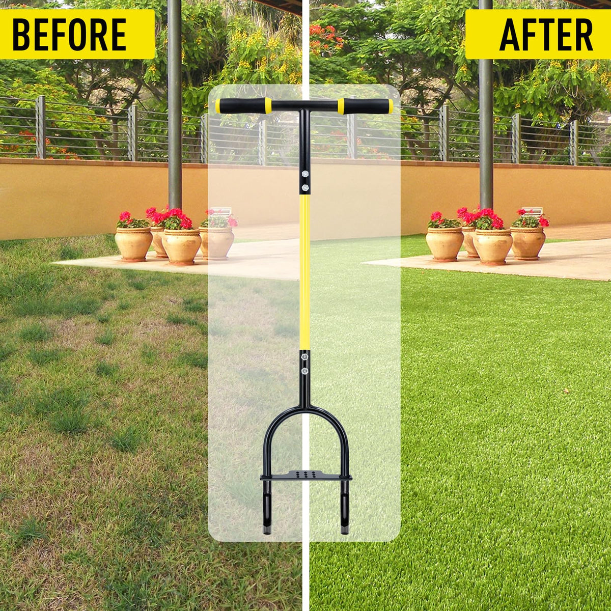 Jardineer hollow tine design supports deep penetration into compacted soil for better aeration.