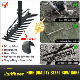 Jardineer Bow Rake 4mm-tines detail resists bending under load.
