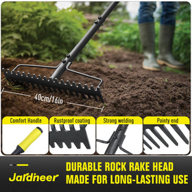 Jardineer Bow Rake triple-welded connection keeps head secure.