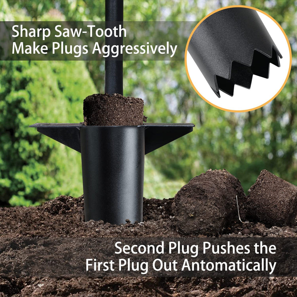 Jardineer Bulb Planter serrated base eases digging and plug removal.