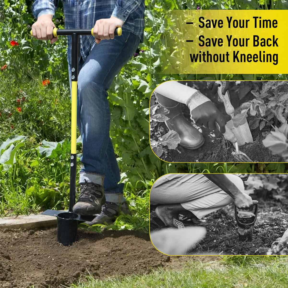 Jardineer ergonomic non-slip grip reduces back and knee strain
