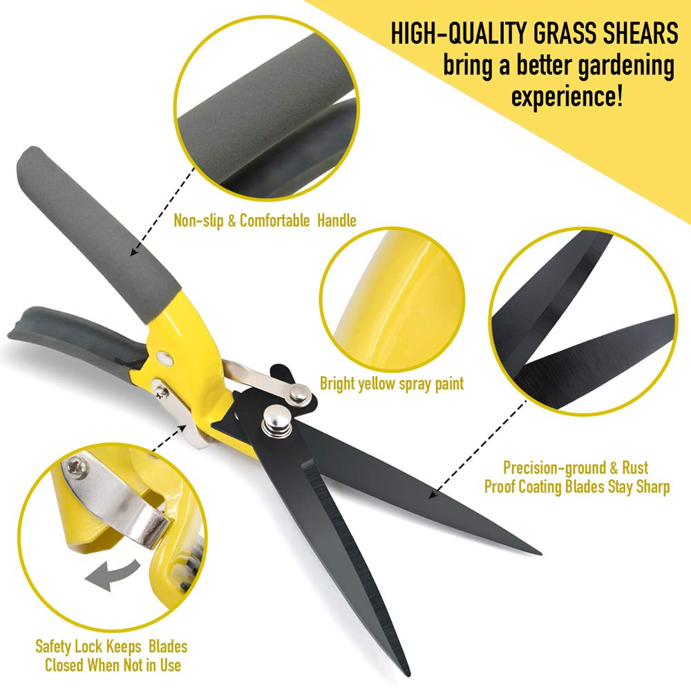 Jardineer grass shears safety lock secures storage between uses.