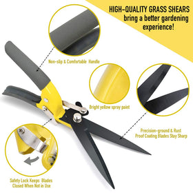 Jardineer grass shears safety lock secures storage between uses.