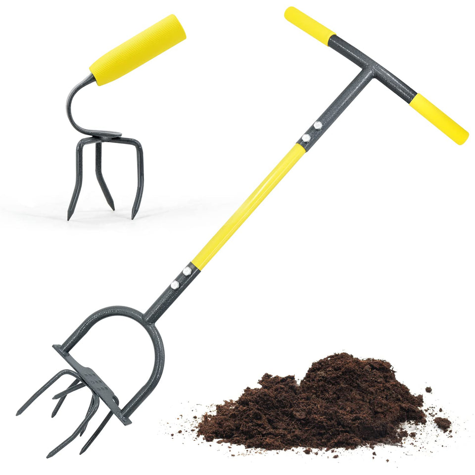 Jardineer Hand Tiller Combo Pack in action easing raised-bed tilling and pot work
