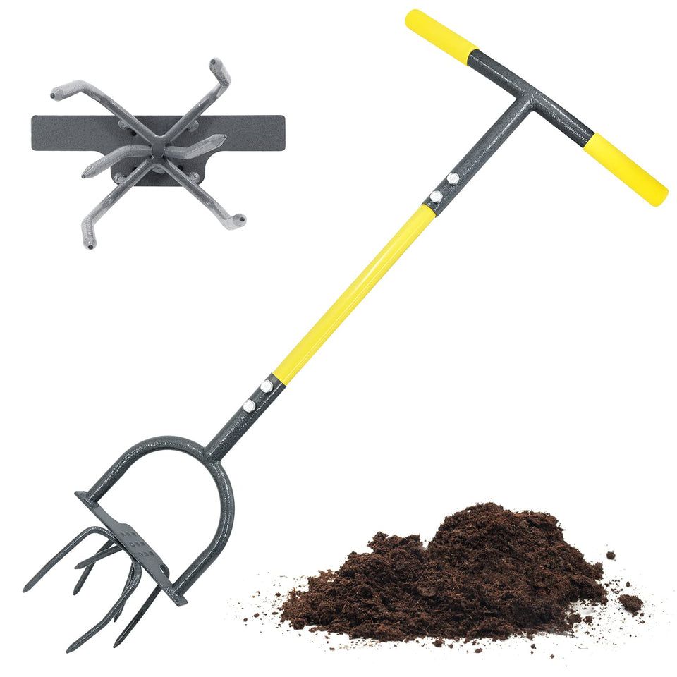 Jardineer Hand Tiller in action for easy soil penetration and reduced back strain.