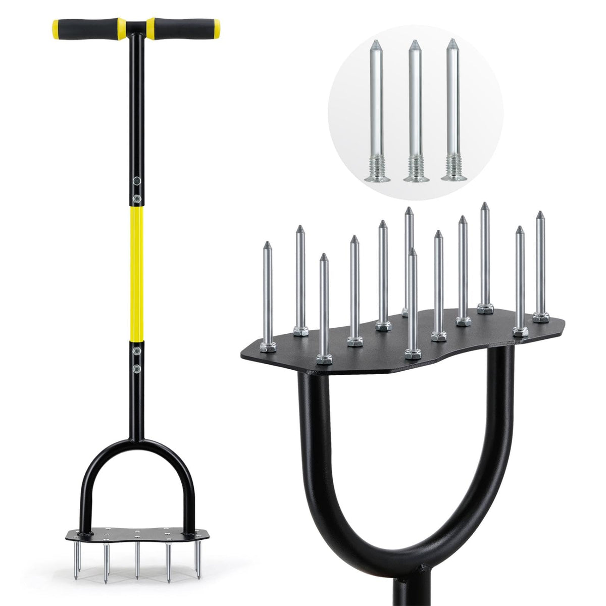 Jardineer lawn aerator with 36-inch spikes for deeper aeration.
