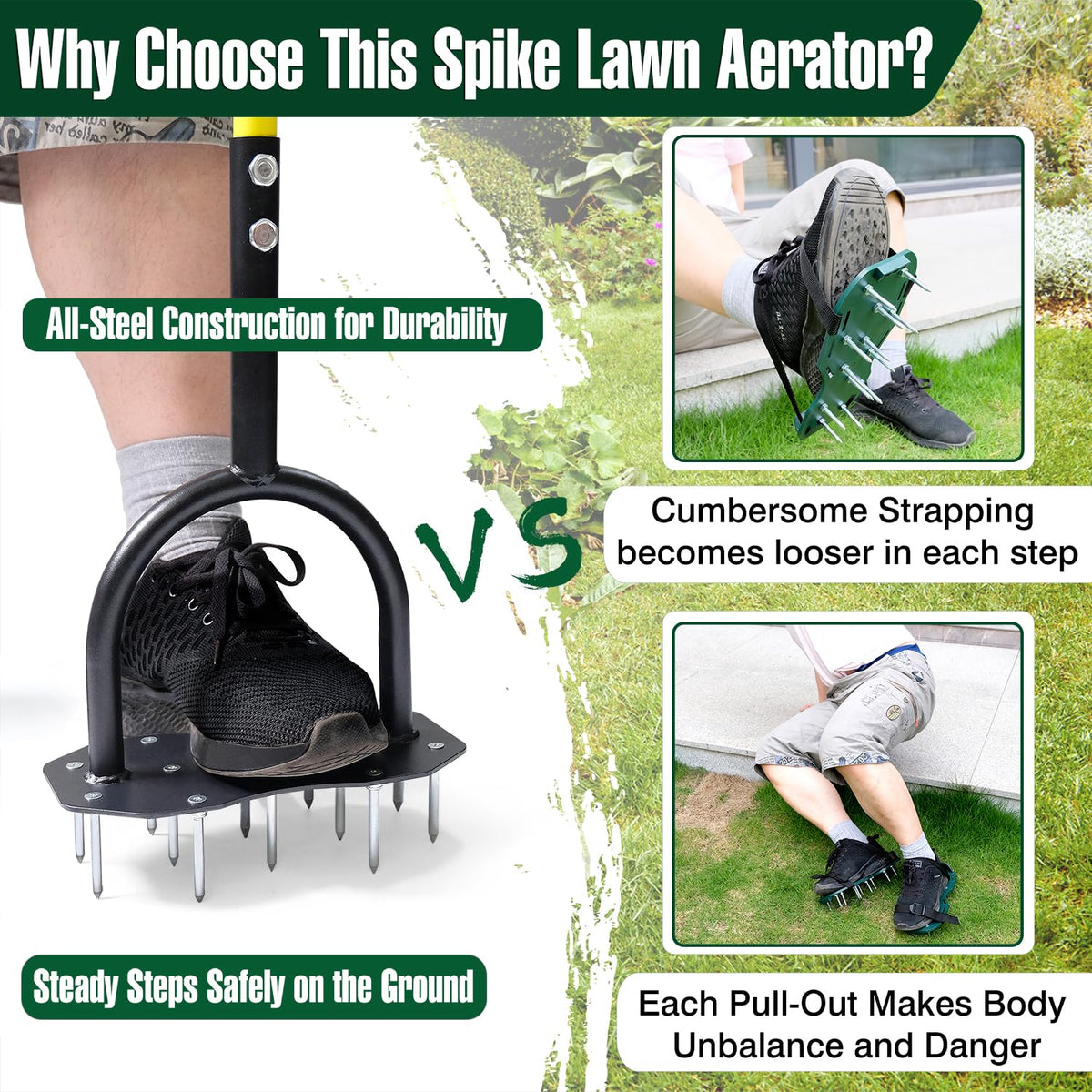 Jardineer lawn aerator solid foot plate provides stable support.