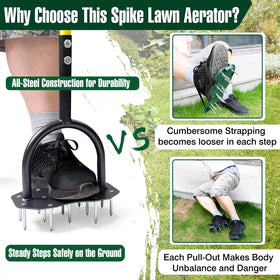 Jardineer lawn aerator solid foot plate provides stable support.