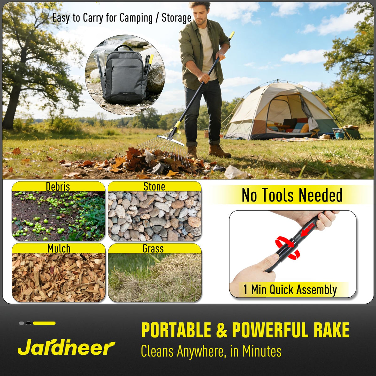 Heavy duty metal Jardineer rake with 18 tines for durability