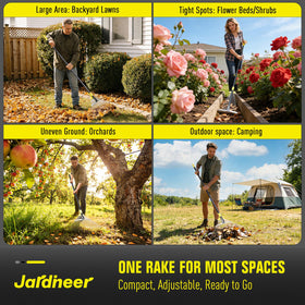 Multi-surface cleanup with Jardineer rake removing leaves and needles