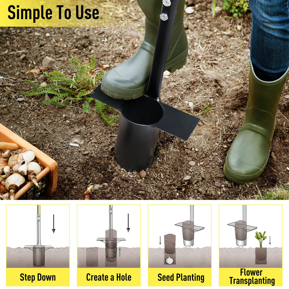 Jardineer stainless-steel blade bulb planter delivers clean hole penetration
