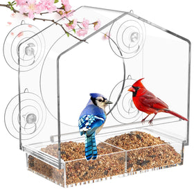 Jarkyfine clear window bird feeder with slide-out tray for easy refills and quick cleaning