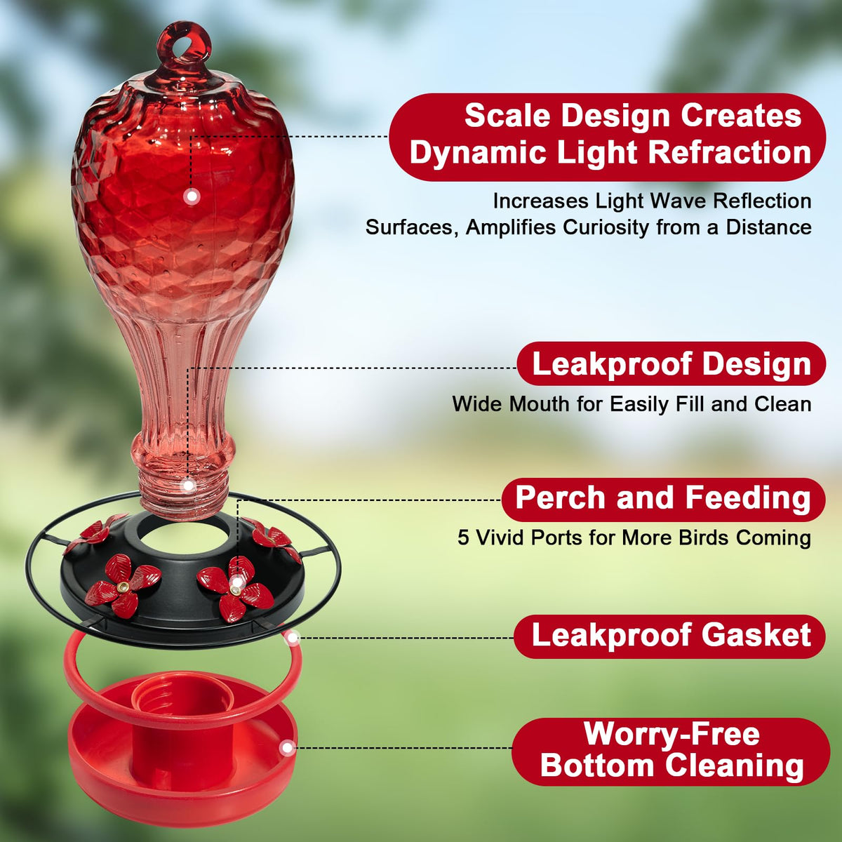 Jarkyfine hand-blown red feeder side detail highlights artisanal texture