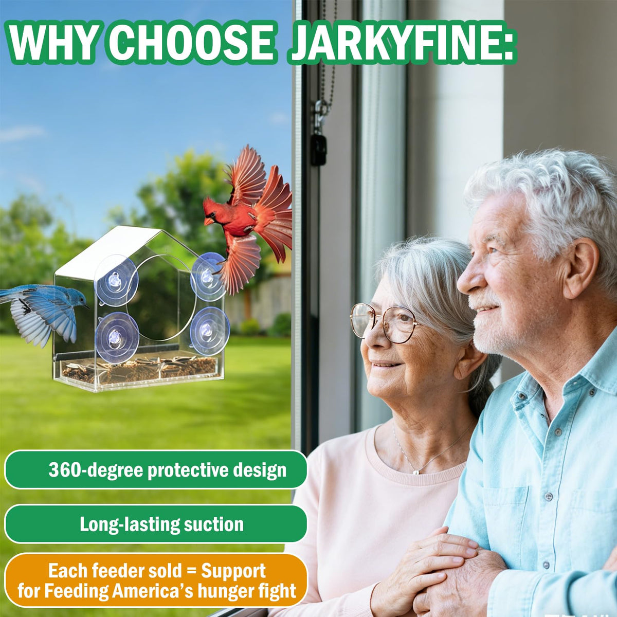 Jarkyfine clear-view feeder enables indoor high-definition bird watching