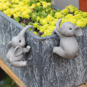 JARPSIRY elephant pot hugger perched on planter rim for whimsical outdoor charm