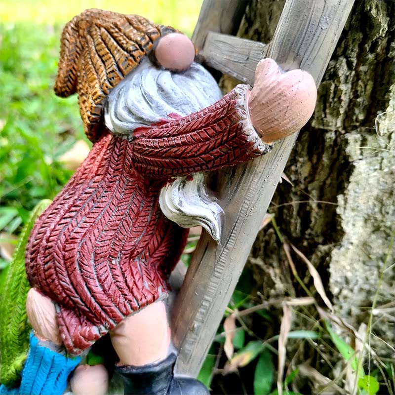 JARPSIRY lawn statue gnome with ladder detailed