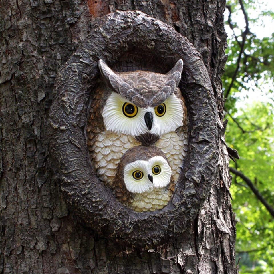 JARPSIRY owl tree sculpture front view enhances curb appeal with playful yard charm.