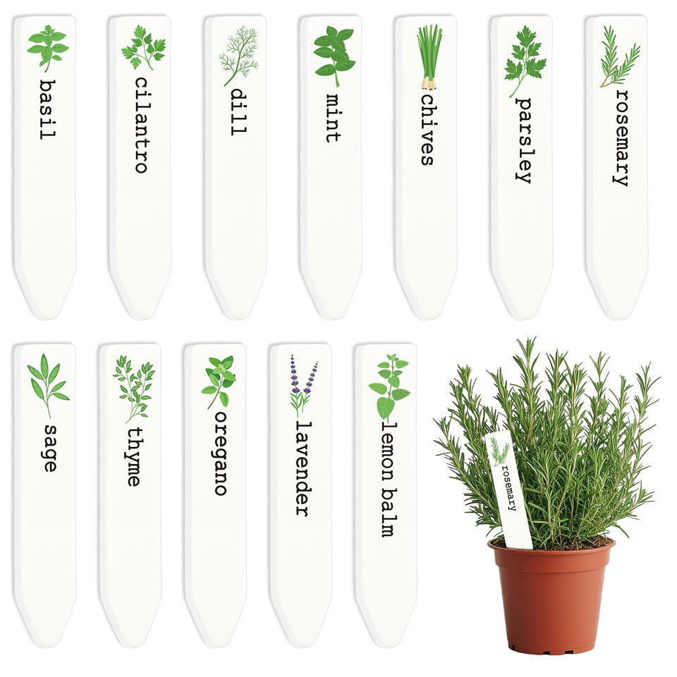 JarThenaAMCS ceramic herb label basil style for clear plant ID.