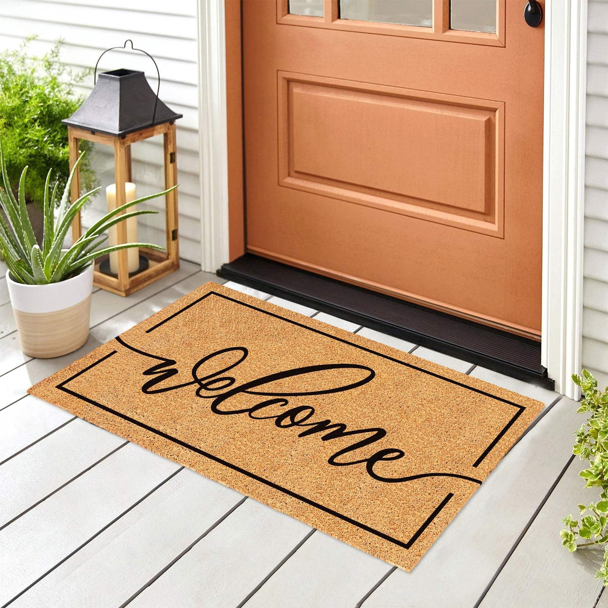 JarThenaAMCS Welcome Mat features a bold black border detail at the doorway.