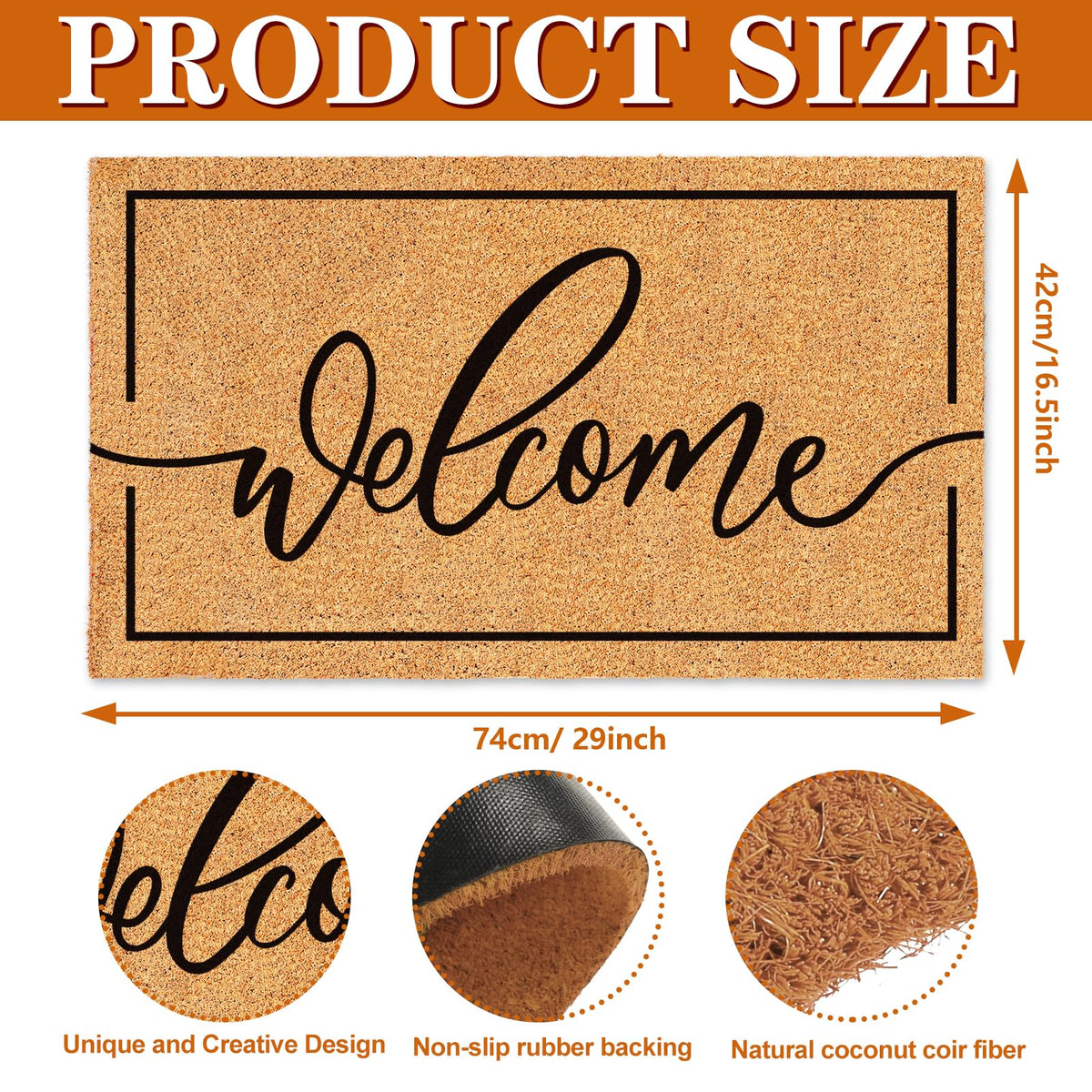JarThenaAMCS Welcome Mat close-up shows durable coir fiber texture for daily use.