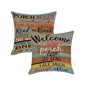 Jartinle decorative outdoor pillow cover with porch sign adds rustic charm to outdoor seating.
