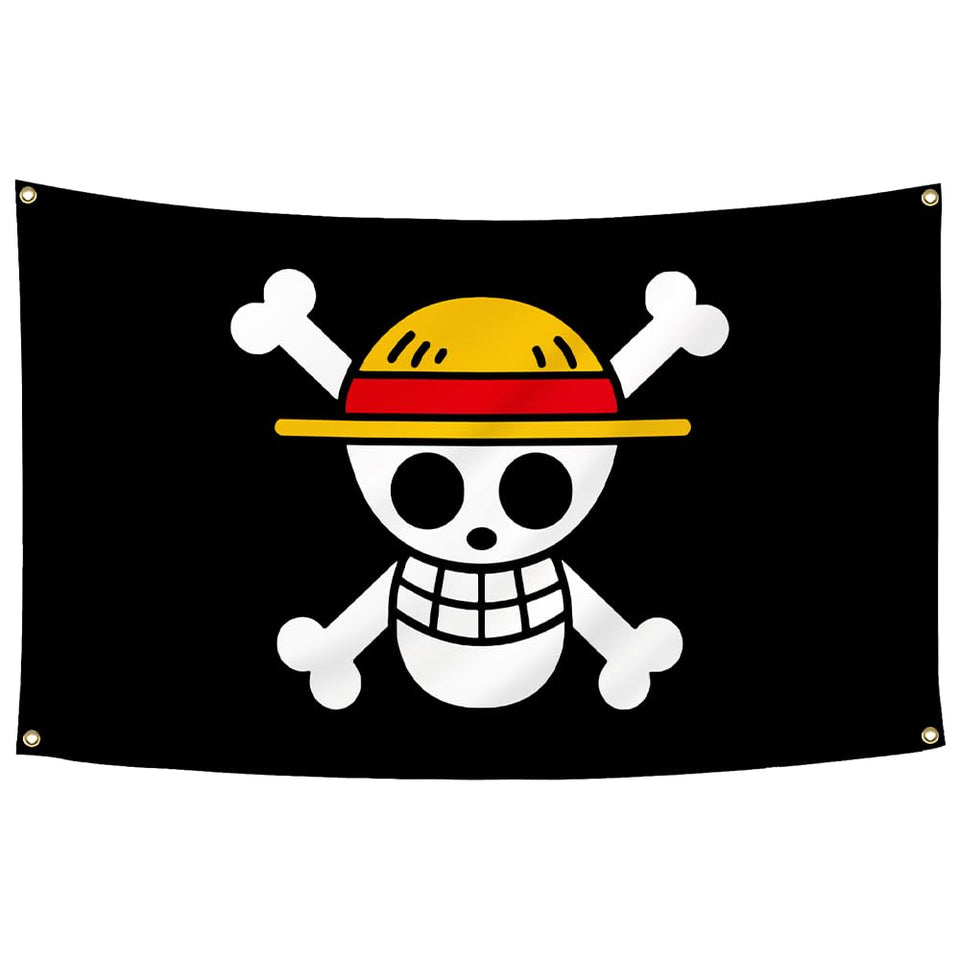 Jaswqaz One Piece Luffy Straw Hat Flag front view for vibrant room decor.