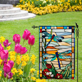 Jauageon spring summer flowers flag with glass-style art boosts curb appeal.