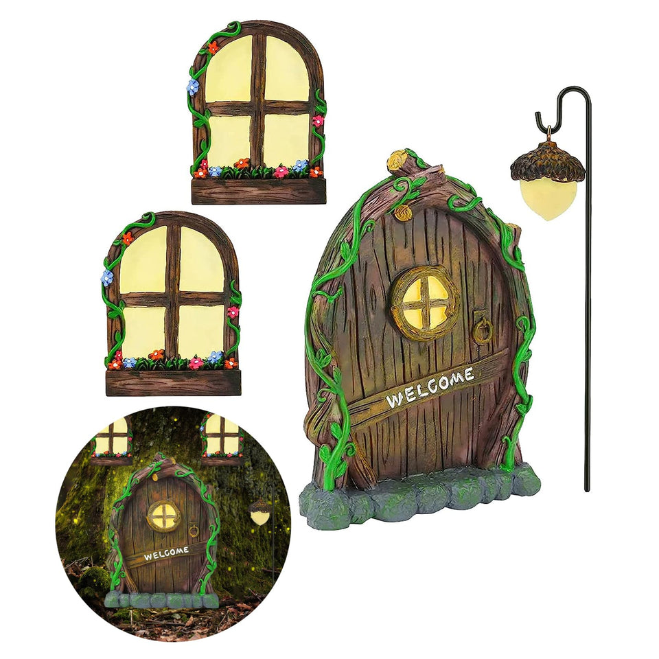 Jauay fairy door glow-tree: enchanting entry inviting imagination in outdoor spaces.